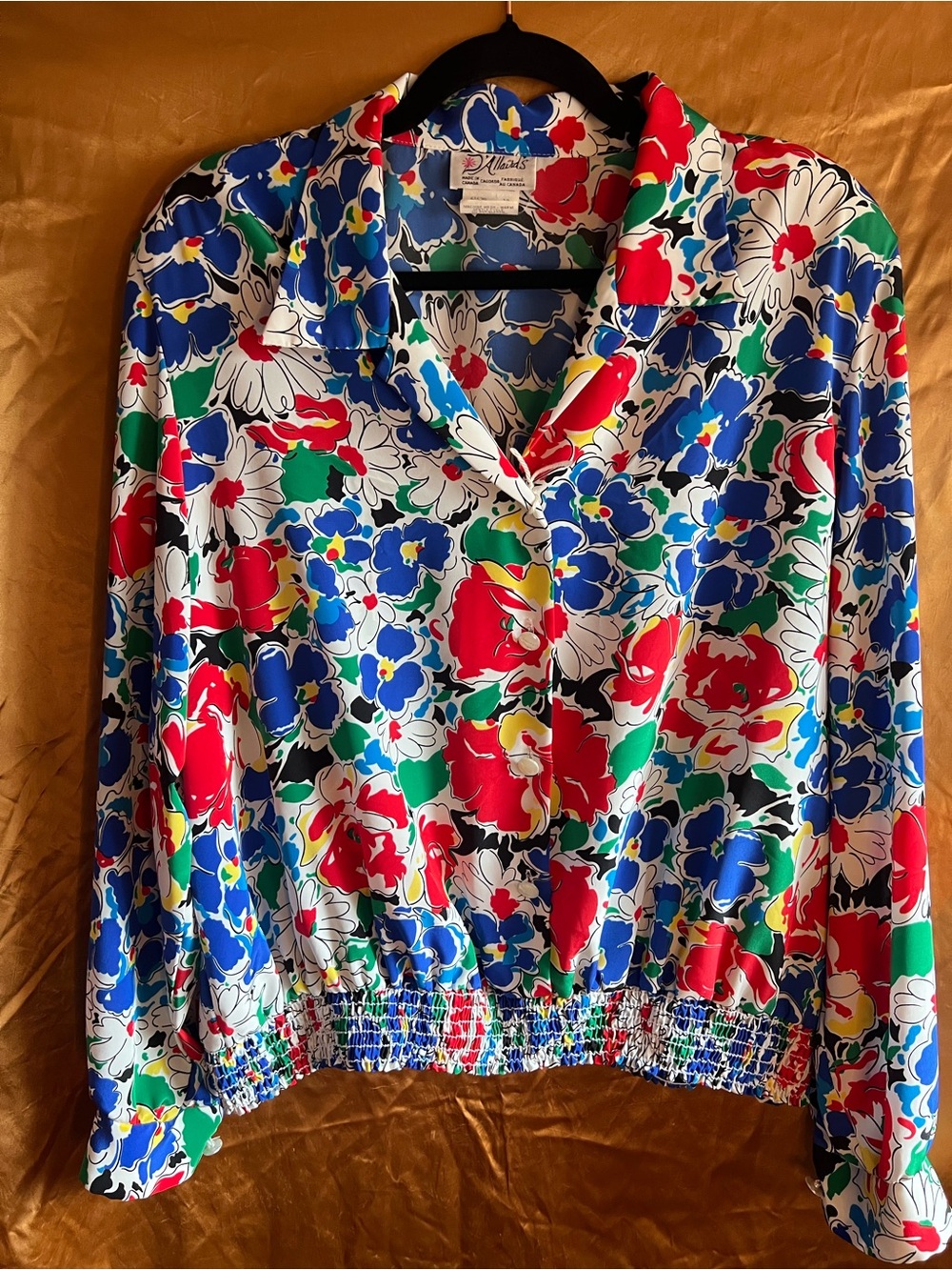 Vintage D’Aillards Floral Button-Front  - Floral Blouse Elastic Waist L